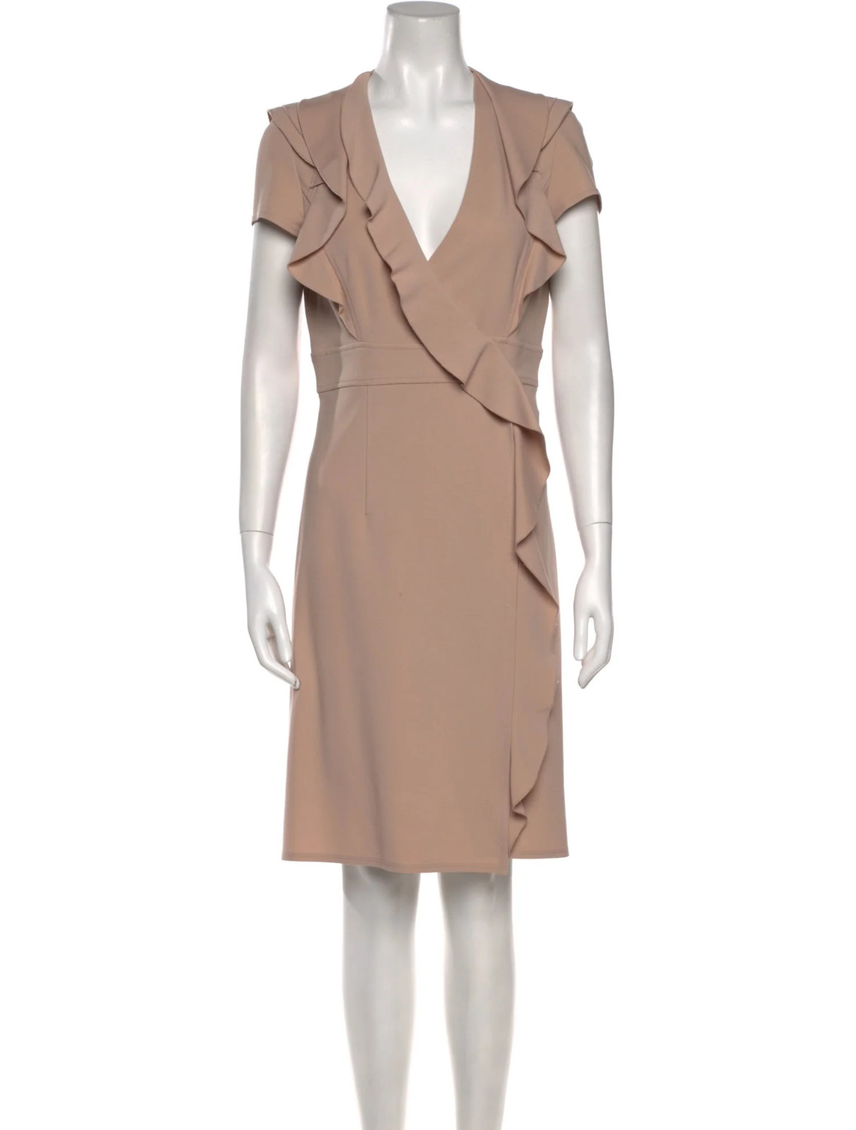 VALENTINO Pink Knee-Length Wrap Dress w/ Ruffles & Collar - Size M