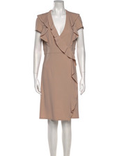 VALENTINO Pink Knee-Length Wrap Dress w/ Ruffles & Collar - Size M