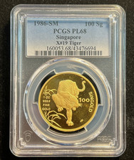 Singapore 100 Singold, Year of The Tiger,  1986,  X#19, PCGS PL68 Gold Coin