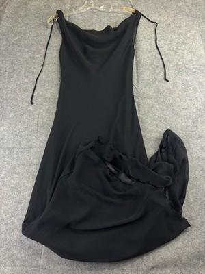 Women s XS Black Reversible Satin Chiffon Cowl Neck Sleeveless Slip Maxi Dress