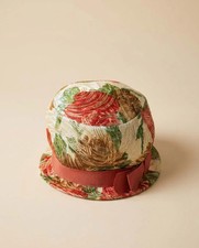 Vintage Eva Mae Floral Brocade Bucket Hat, 1960s Metallic Floral Hat, Pink Gold
