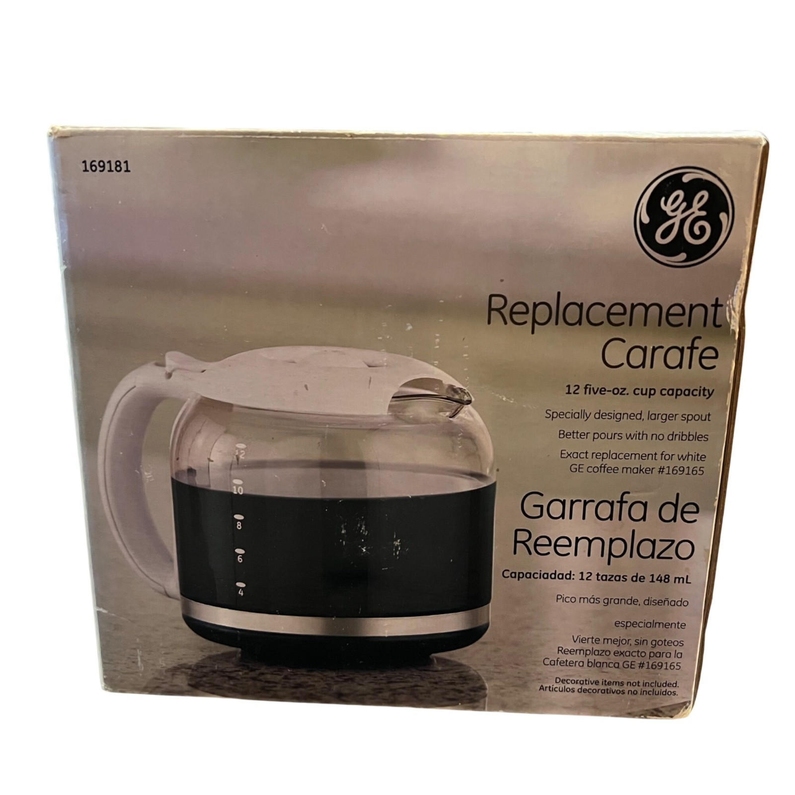 GE Replacement Coffee Carafe 12-Cup 60 Oz White & Clear Glass With Box