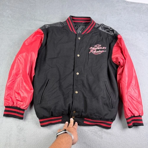 Chevrolet Racing Varsity Jacket Black Red Faux Leather Wool Blend Mens XL image 7