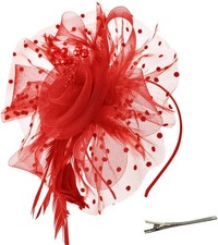 Fascinators Hat Flower Mesh Ribbons Feathers on a Headband and a Clip Tea Party