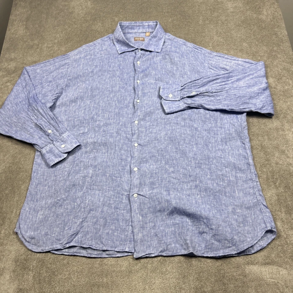 Camisa Gitman Bros Para Hombre 18.5/35 (3XL) Azul Lino Abotonada Manga Larga Hecha en EE. UU. Foto 2 de 4