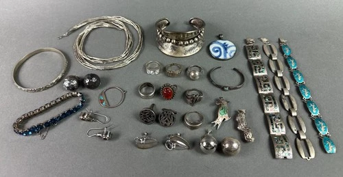 Sterling Silver Jewelry Lot Necklaces Bracelets Pendants Rings Vintage Estate NR