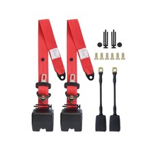 2 Set Red 3 Point Safety Seat Belt Straps Car Vehicle Adjustable Belt Us