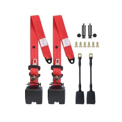 2 Set Red 3 Point Safety Seat Belt Straps Car Vehicle Adjustable Belt US