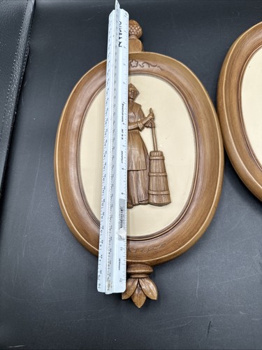 Vintage 1960 Syroco Inc. Puritan Man And Woman Pilgrim Wall Plaques - Picture 6 of 11