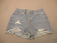 Forever 21 Size 27 Womens Blue High Rise 100 Cotton Distressed Denim Shorts 031
