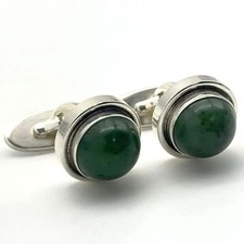 GEORG JENSEN Cufflinks #44D Sterling Silver Nephrite Green 925S Denmark Rare