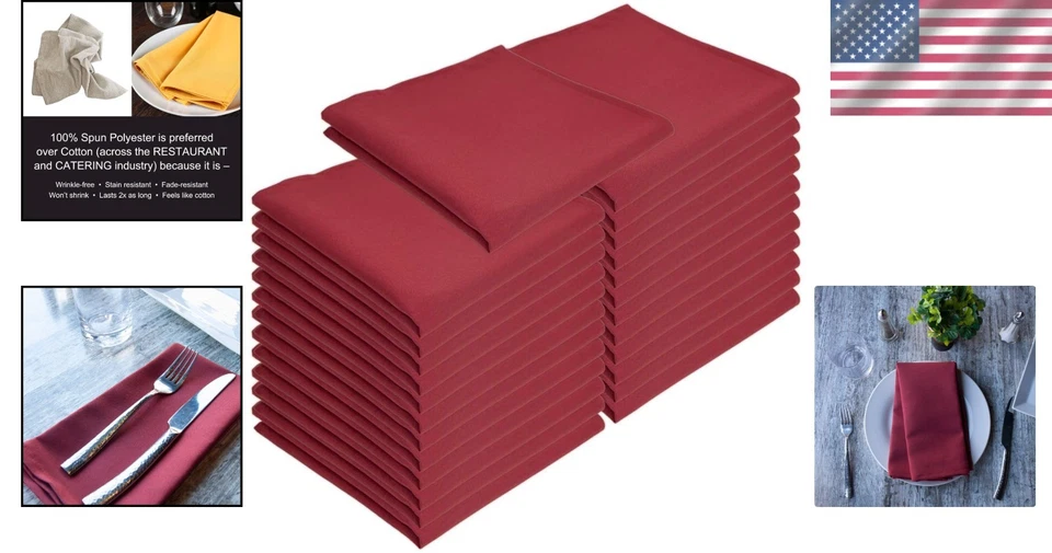 Elegant Burgundy Cloth Napkins 20x20 in - Ideal for Weddings and Dinner Parties - Image 2 of 4