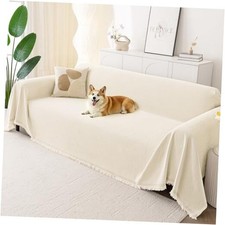 Beige Chenille Couch Cover for Dogs - Washable - 71x118 Inch - Beige