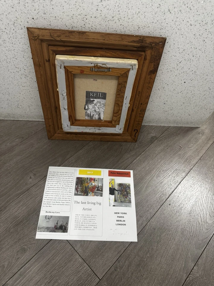 "Impresionante pintura floral moderna de Peter Keil - Marco de roble vintage 13""x15""" Foto 4 de 4