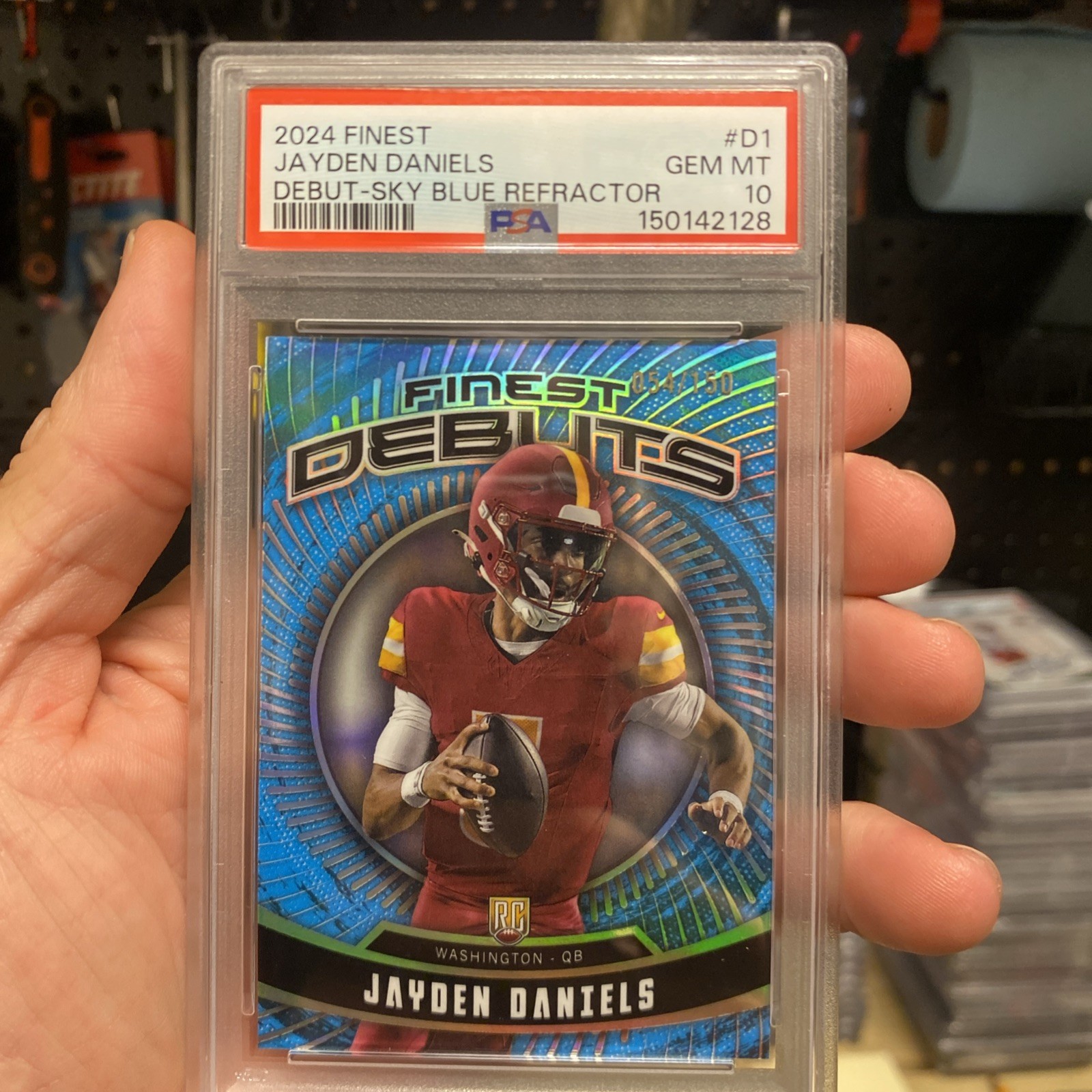 Jayden Daniels Topps Finest Debut #D1 Sky Blue Refractor