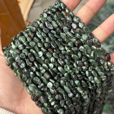6x8mm Natural Irregular Smooth Pebble Nugget Green Seraphinite Gemstone Beads