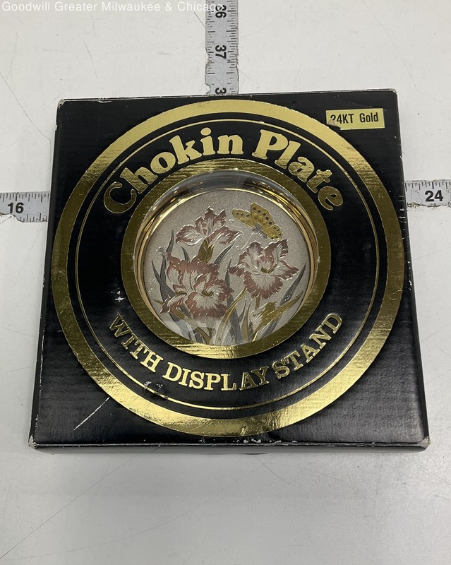 Chokin Plate W/Display Stand, 24KT Gold Edged