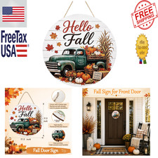 Fall Door Sign Wooden Hello Fall Sign with Lanyard 11.5 inch Autumn Harvest