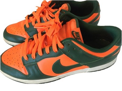 NIKE SZ 10.5 Dunk Low Miami Hurricanes Men Shoe Orange Green Sneaker DD1391-300