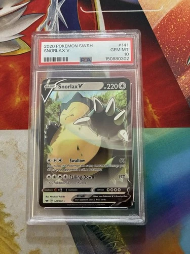 POKEMON CARD SWORD & SHIELD #141 SNORLAX V PSA 10 ONE OWNER FRESH