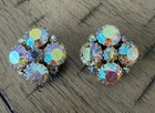 Vintage WEISS Signed Aurora Borealis Clip On Gold Tone Earrings — photo 7