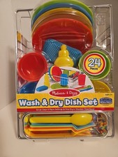 Melissa & Doug Wash and Dry Dish Set - 24 Pieces Kids Play Dishes, Play Kitchen