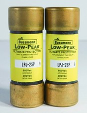 Lot of 2 each Bussmann LPJ-2SP 2AMP Dual Element Time Delay Low Peak Fuses ACDC