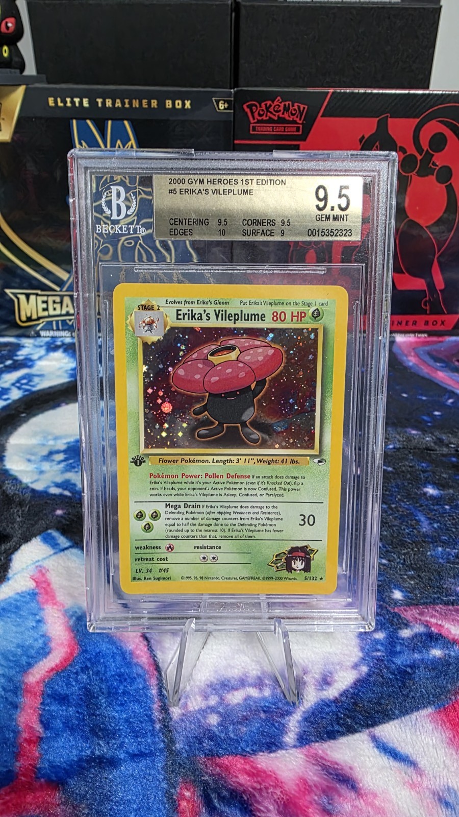 Pokemon BGS 9.5 Erika's Vileplume #5 Holo Gym Heroes 1st Edition 2000 English