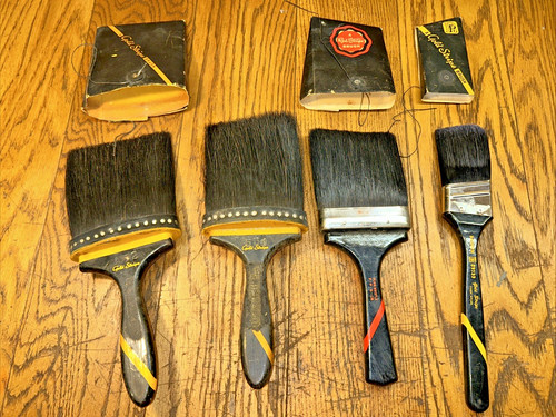 Vintage Pittsburg Gold Stripe and PPG House Paint Brushes Lot of 4