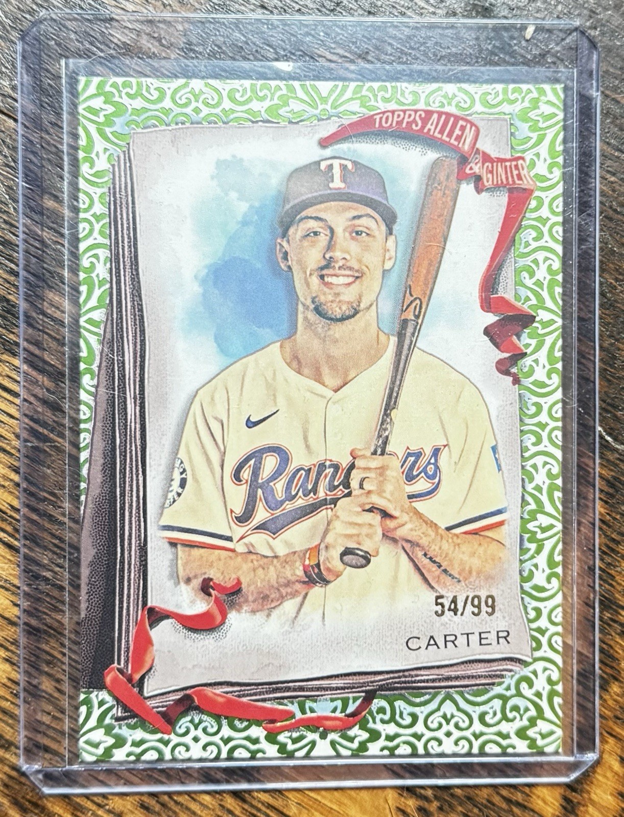Evan Carter 2026 Allen & Ginter Green Foil Filagree /99 Texas Rangers