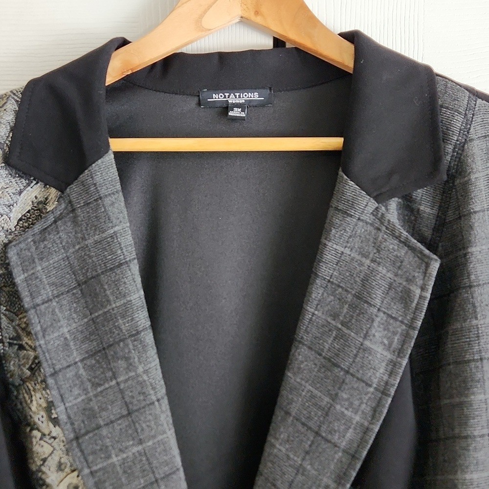 Vintage Notations Gray Patchwork One Button Blaze… - image 6