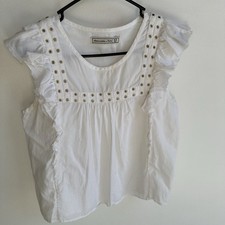 Abercrombie Fitch White Ruffle Eyelet Sleeveless Top Size XS Pre Owned