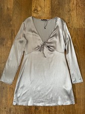 Zara metallic silver satin plunge mini dress size M
