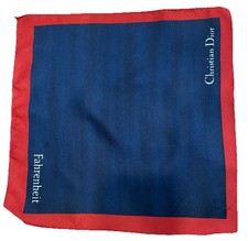 Christian Dior Fahrenheit Silk Pocket Square Navy Red Border Scarf Hanky VTG A27
