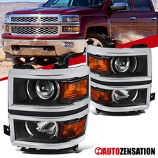 Fit 2014-2015 Silverado 1500 Black Projector Headlights Lamps Left+Right 14-15