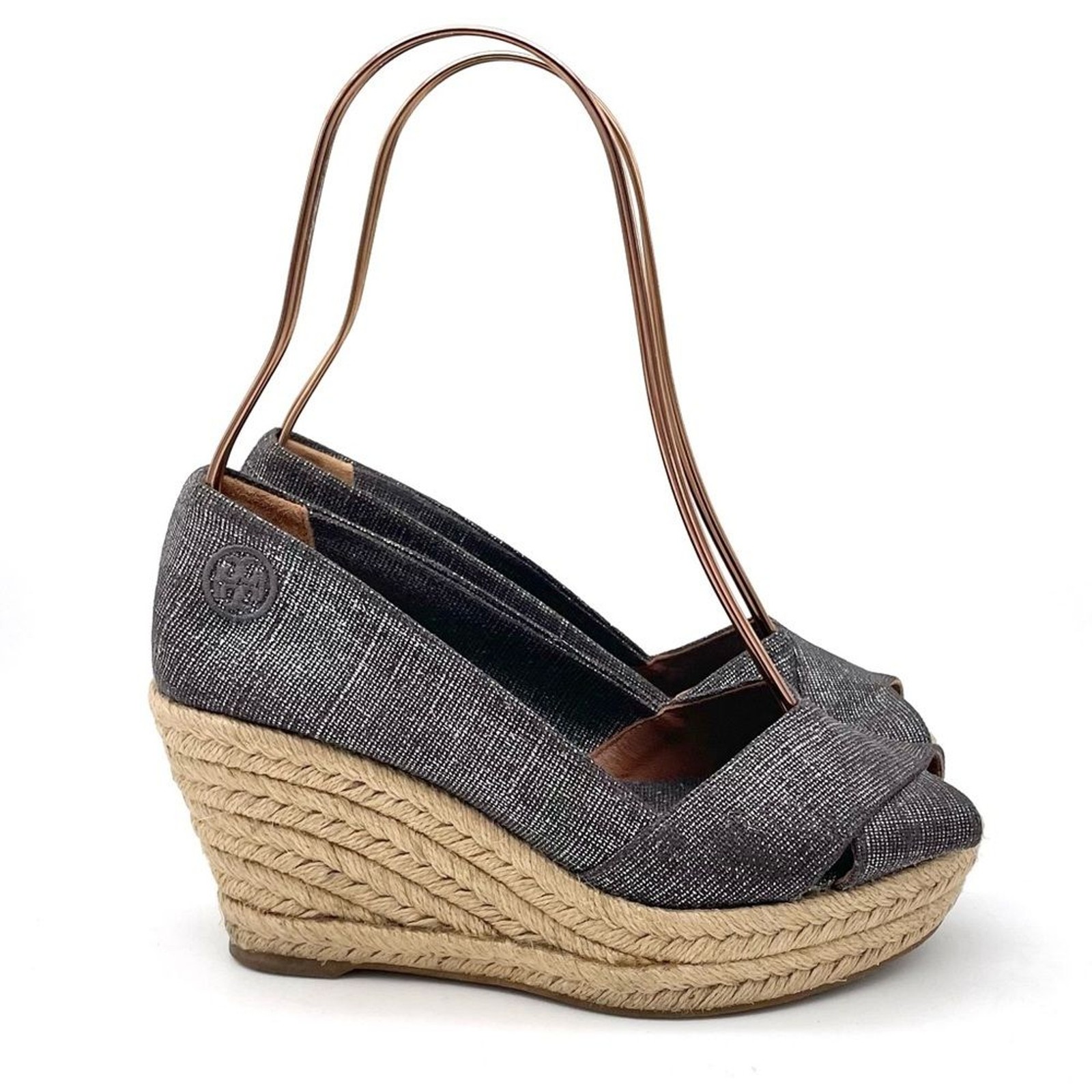 Tory Burch Filipa Espadrille Wedge Heel in Shimmer Pewter Linen Women’s Size 5.5 thumbnail 8