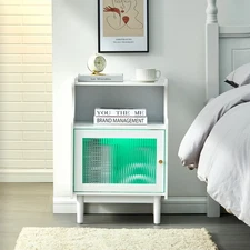 LED Bedside Table With Cabinet Open Storage Nightstand End Side Table White