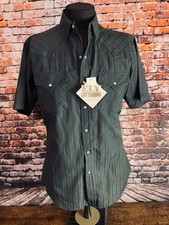 Ely Cattleman Men's Medium Short Sleeve Pearl Snap Black NWT 