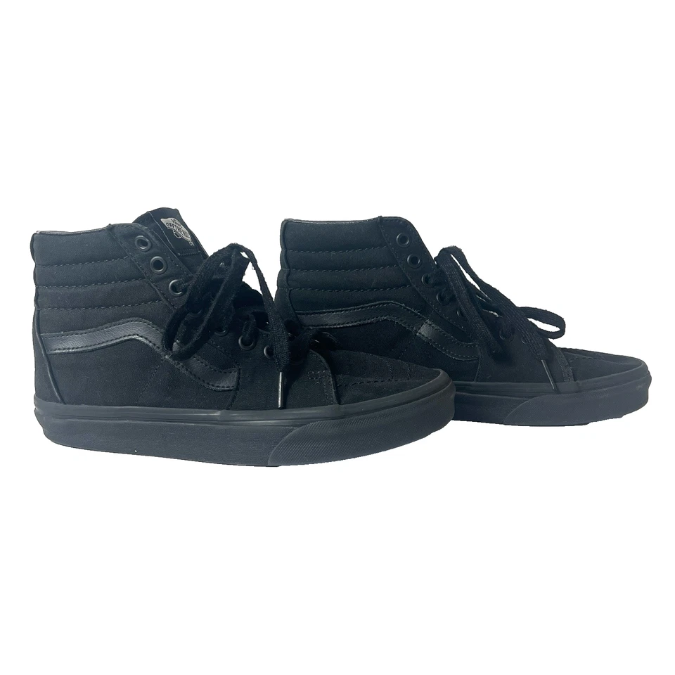 Vans Sk8 Hi Classic Skate Shoe All Black Canvas Sneaker Womens 7.5 Lace Up Men 6 - Image 3 of 4