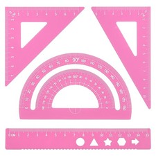 Triangle Ruler Protractor Square and Ruler Set, 4 Pcs(Pink, 15cm/6")