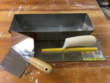 Vintage 3pc Drywall Tools - Stanley Goldblatt / Hyde - Stainless Steel Mud Pan
