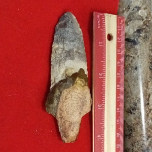 Original Gray/Brown Stone Spear Head / Point Artifact, Push Tang, Approx 4 in