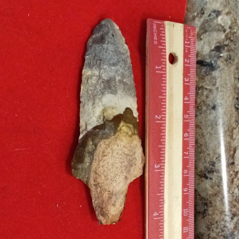 Original Gray/Brown Stone Spear Head / Point Artifact, Push Tang, Approx 4 in