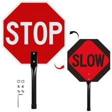 1 Pack Stop Slow Sign with Handle, 13"x13" Double Sided Stop/Slow Traffic Sig...