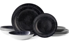 Plates and Bowls Sets,12 Pieces Round Porcelain Dinnerware Sets,Dishes, Plate...