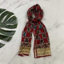 Anne Klein Womens Vintage 90s Silk Scarf Red Blue Geometric Print Rectangle
