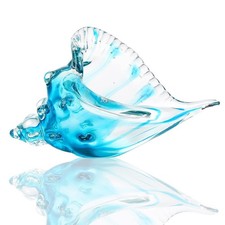 Blue Handmade Blown Glass Conch Statues Ocean Art Sea Decor, Glass Conch Deco...