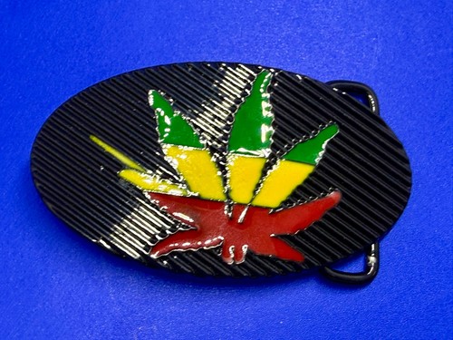 Marijuana Cannabis Pot Leaf Weed Enameled Rasta Belt Buckle New in open Box - Picture 2 of 18