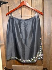 Ann Taylor Vintage Skirt Zipup Y2K 90s Black Embroidered Silk