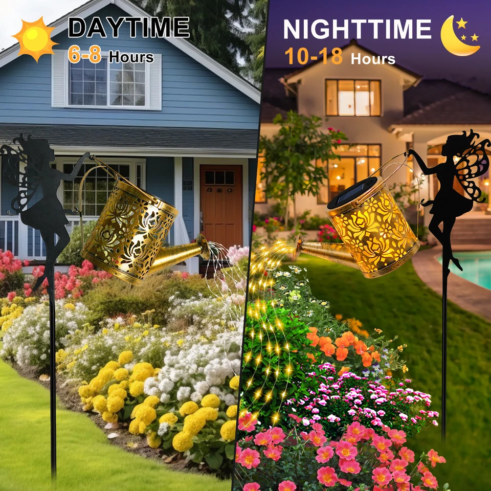 Luces LED solares para regadera impermeables colgantes cadena luces exterior jardín EE. UU. Foto 2 de 4